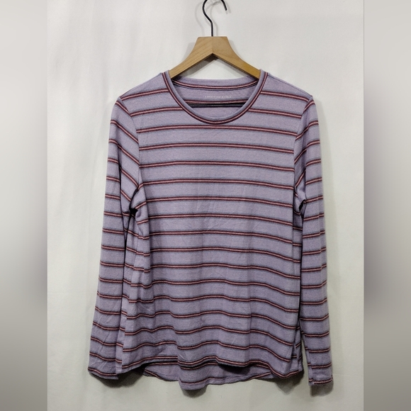 American Eagle Striped Blouse Women's L Purple Boho Retro Y2K 90s Casual Comfy - Picture 1 of 8